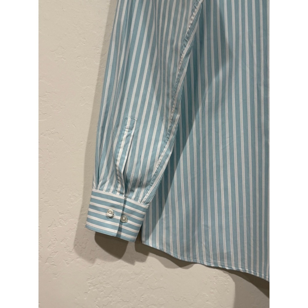 Hugo Boss Mens Teal White Striped Cotton Dress Shirt 15.5 32/33 Long Sleeve - Picture 10 of 12